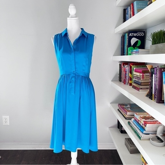 Hobbs London Sleeveless Midi Blue Dress sz US 6 / UK 10 - Picture 1 of 15